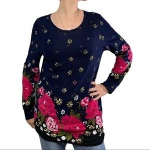 LAI LI Navy Floral Sweater OS